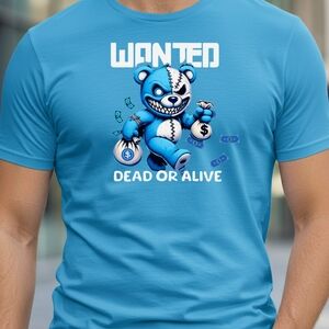 Blue Graphic  Wanted Dead Or Alive T-Shirt